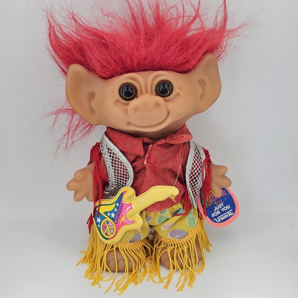 Other - Wishnik Troll BIG 8" w/ Rock n Roll Guitar Doll Rocker‎ Uneeda Vintage With Tag